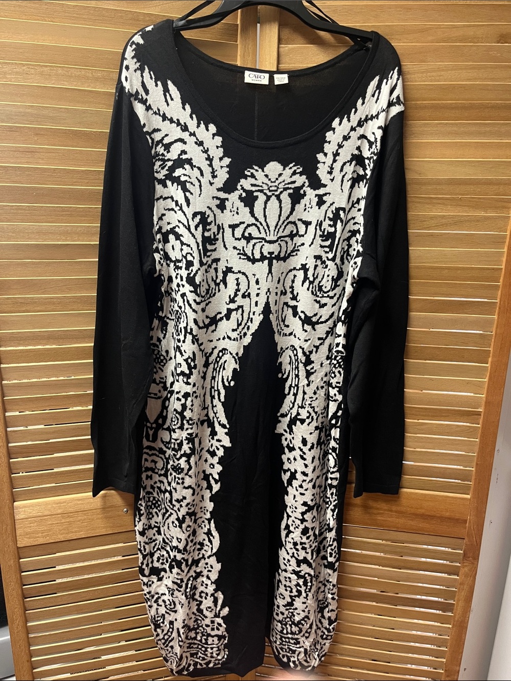 Cato Black and White Baroque-Print Long Sleeve Dress
